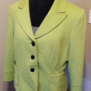 Tahari green blazer black stitching detail pockets
